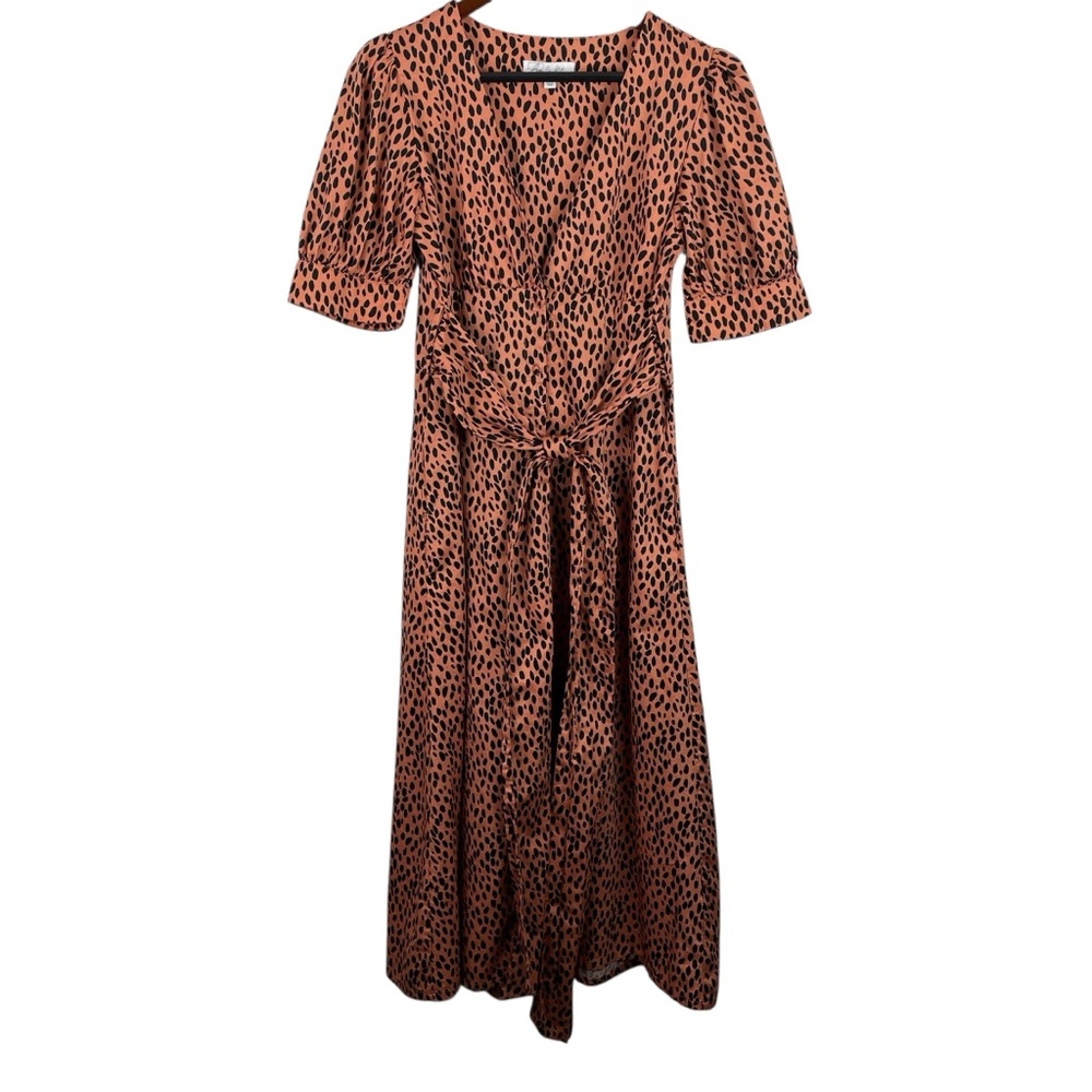 Love Whit by Whitney Port | Orange Animal Print Puff Sleeve Midi Dress